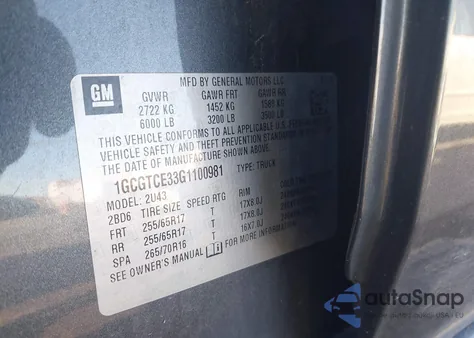 2016 Chevrolet Colorado Lt from USA, damaged, VIN 1GCGTCE33G1100981